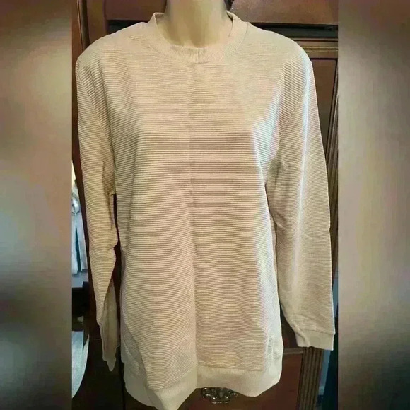 ASOS Tops - Women's ASOS DESIGN Ribbed Long Sleeve Beige Sweatshirt Size M